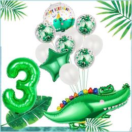 Decoración de fiesta 1set NT Cocodrilo Foil Globos Safari Animal Niños Cumpleaños 32 pulgadas Número Lentejuelas Látex Globos Hogar Decorpar Yydhhome Dh0Hp