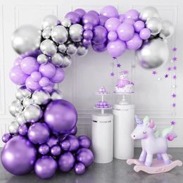 Décoration de fête 1set Purple Lavender Balloon Garland Kit Arch Metallic Silver Balloons Birthday Bridal Baby Shower Mariage Décor