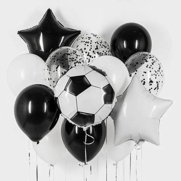 Decoración de fiesta 1set Fútbol Fútbol Deportes Tema Globos Helio Lámina Mezcla Globo de Látex Negro Verde Niño Feliz Cumpleaños Decoraciones Fiesta