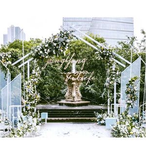 Feestdecoratie 1set bruiloft smeedijzeren boog bloemendeur pentagon outdoor geometrie achtergrond bloemen stand podium rekwisieten decoratieparty