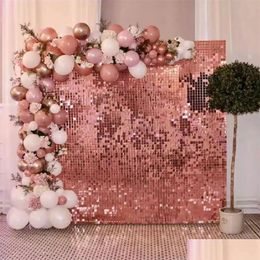 Décoration de fête 1x2m Rose Or Rideau De Pluie Fond Tissu Fête D'anniversaire Décor Shimmer Murs Toile De Fond De Mariage Décors Paillettes Dhr4M