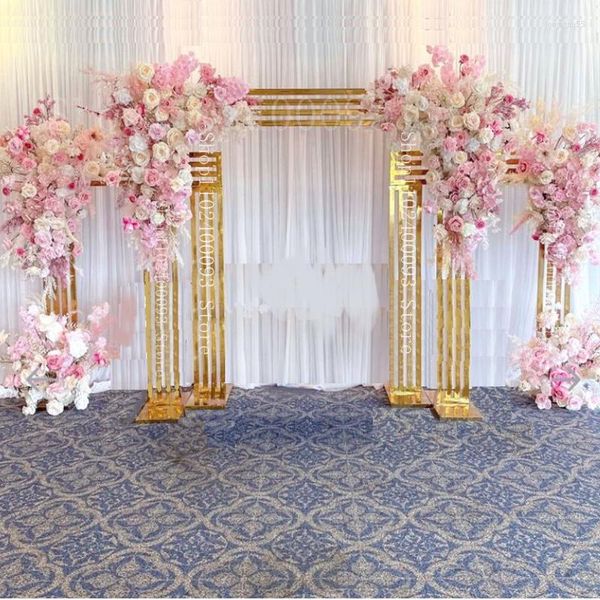 Décoration de fête 2.2M de haut brillant plaqué or carré écran toile de fond étagère mariage arc géométrie fleur porte support artificiel décor floral