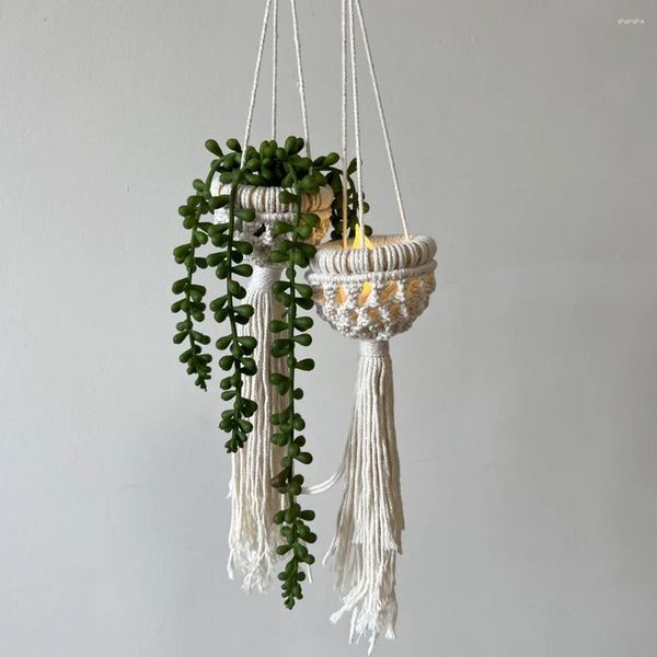 Decoración de fiestas 2 paquete MacRame Planta Plantas de aire Canasta colgante Boho Wall Candlestick