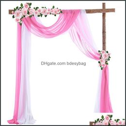 Party Decoratie 2 Panelen Wit roze bruiloft Boog Dra Chiffon Fabric Drapery achtergrond Gordijntafel Runner voor decor Drop de Bdesybag DHRSR