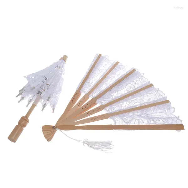 Décoration de fête 2 pièces par ensemble éventail et parapluie artisanal rétro en bambou, maison ancienne chinoise pliante japonaise pour cadeau de faveur