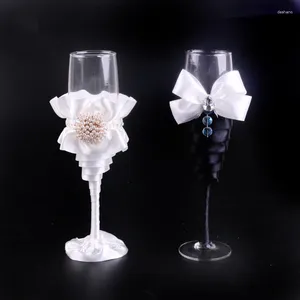 Party Decoration 2 pc's / Set White en Black Wedding Glazen Champagne Roosteren voor bruiloften Flute Long Wine Cup