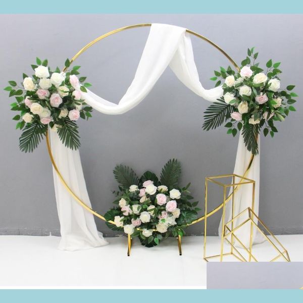 Décoration de fête 2 Pcs Brillant Or Fer Cercle Fleur Arc Avec Plinthe Table Pilier Gâteau Stand Floral Titulaire Pour Les Décors De Mariage Dro Dhlve