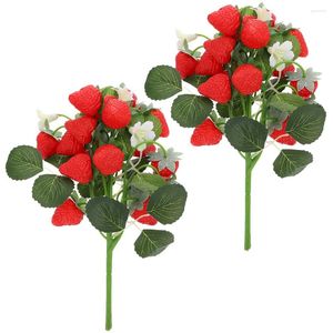 Décoration de fête 2 PCS Simulation Bouquet de fraise faux fruits d'ornement floral petites décorations ornements de plante artificielle