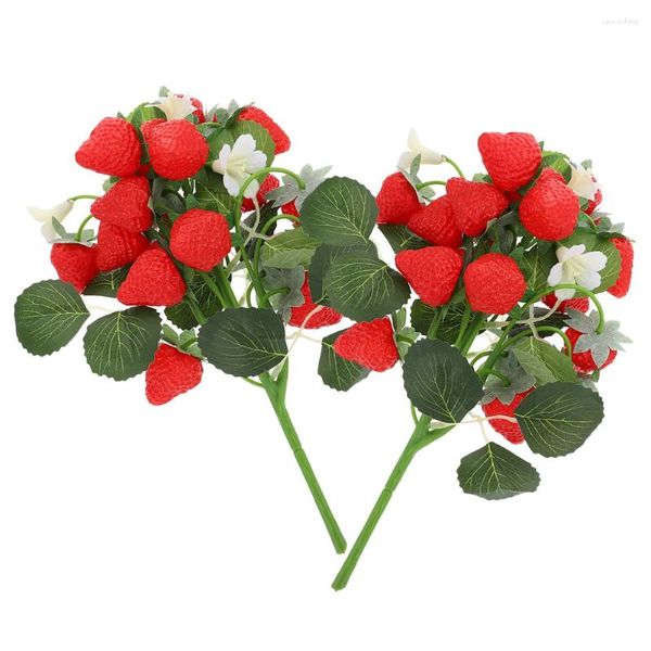 Décoration de fête 2 pcs simulation Bouquet de fraises Ornements de plante artificielle fruit kix faux petites baies décor baies home plantes florales