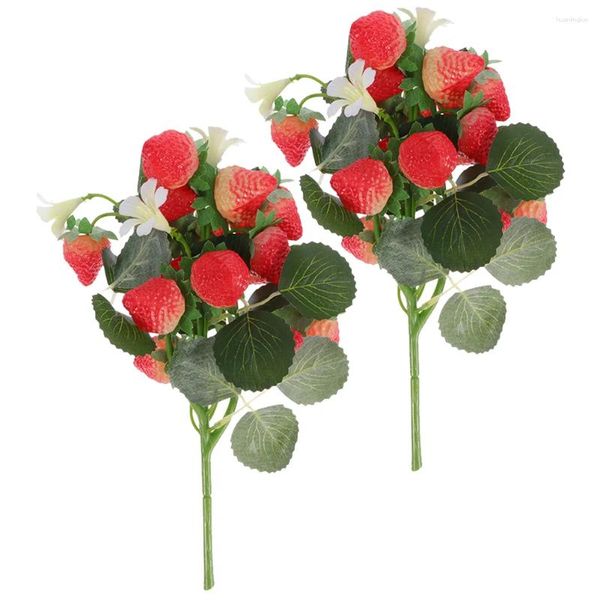 Decoración de fiestas 2 PC Simulación de fresa Bouquet Ornamentos de planta artificial Decoraciones Oficina Fruta falsa PVC Plantas de novia PVC