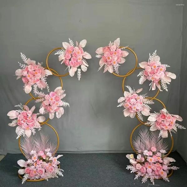 Decoración de fiesta 2 piezas Arco de boda Fondo cuadrado Fondo de globo Fondo de metal brillante Chapado en oro Estante de puerta de flores artificiales al aire libre