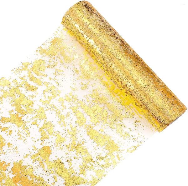 Party Decoration 2 Roll Metallic Gold Foil Table Runner Glitter Mesh Dining Mink Centres pour le mariage Baby Shower Christmas