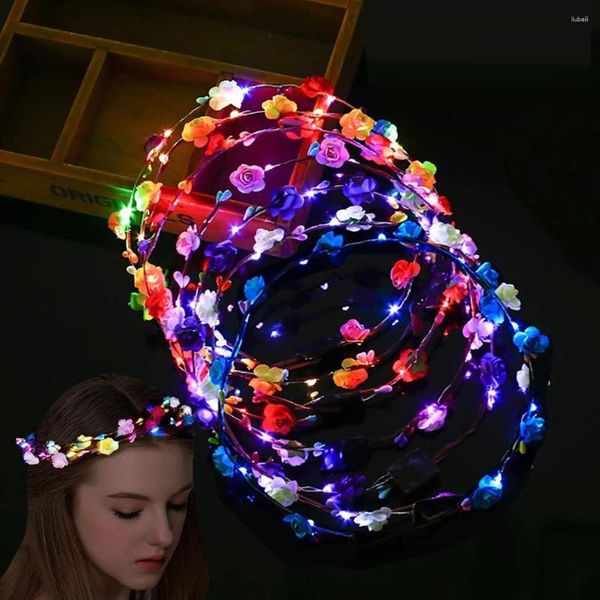 Décoration de fête 20/10 pièces mariage couronne fleur bandeau lumière LED guirlande de noël lumineux cheveux guirlande bandeau brillant