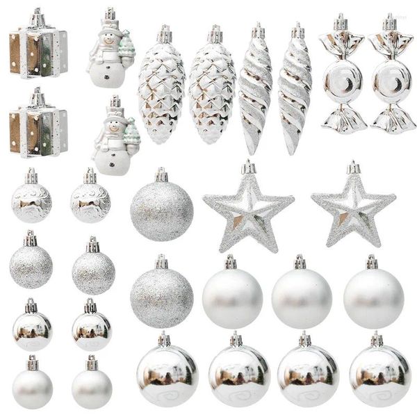 Decoración de fiesta 20/29 Uds. Bola de Navidad árbol de plata colgantes para colgar regalos para el hogar año impreso esferas en forma especial 2023