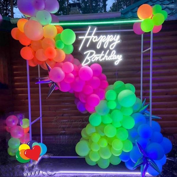 Décoration de fête 20 / 50pcs Balloons de joyeux anniversaire néon 10 pouces UV Glow Blacklight Latex Globos Kids Baby Shower