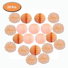 Décoration de fête 20 pièces décorations de boule de papier de pêche 20 cm suspendus boules de nid d'abeille pompons et lanternes pour le décor de babyshower de mariage