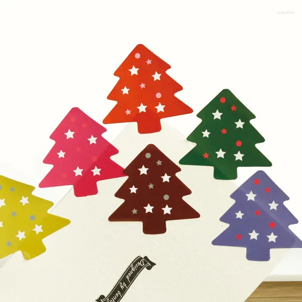 Decoración de fiesta 200 Uds. Pegatinas de papel de árbol de Navidad, álbum de recortes, etiqueta de regalo autoadhesiva, sellado de Navidad