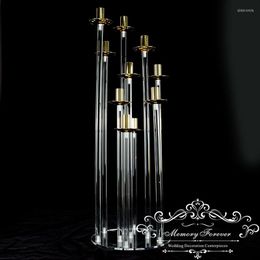 Party Decoratie 2023 10 Hoofd Candelabra Clear Candle Holder Gold Candlestick Wedding Aisle Tafel Middelpunt Stage Walkway Decor