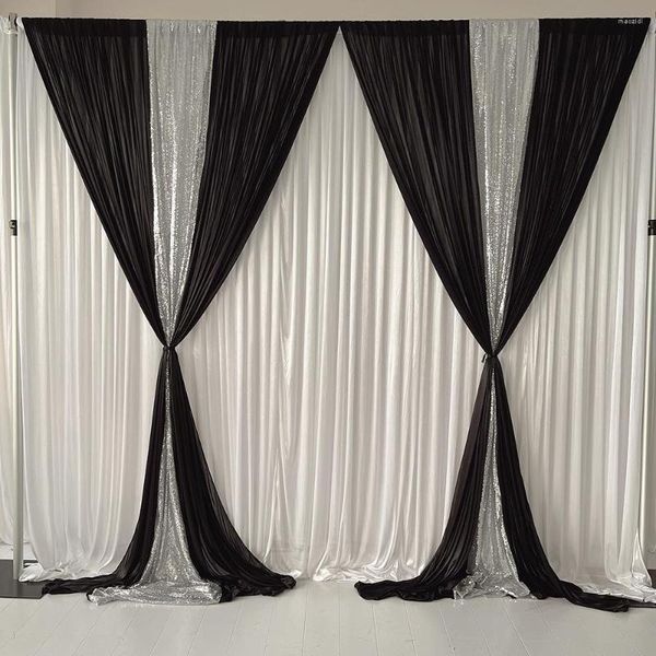 Décoration de fête 2023 arrivée blanc rideau noir glace soie argent Sequin drapé toile de fond mariage anniversaire