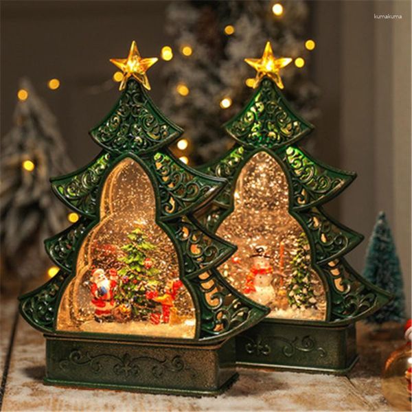 Decoración de fiesta 2023 Luces de linterna de cristal de Navidad Árbol Santa Claus Muñeco de nieve Copo de nieve Navidad Regalo Caja de música Año Hogar