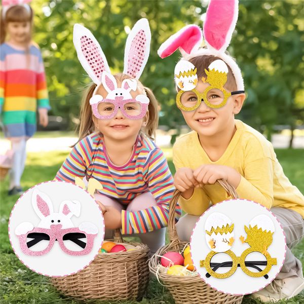 Décoration de fête 2023 Lunettes de Pâques pour adultes et enfants, décoration de fête de vacances, accessoires photo, cadre de lunettes en forme d'œuf de lapin et de poussin