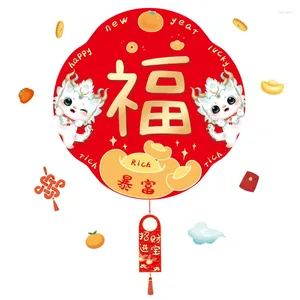 Décoration de fête 2024 Chinois R Fête du Printemps Année du personnage de Dragon Fu Autocollant de porte fenêtre