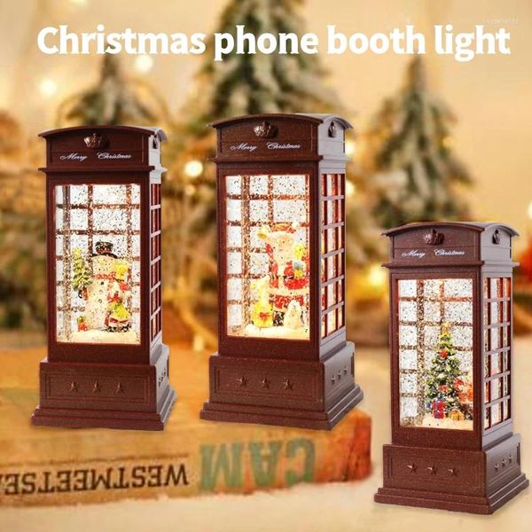 Décoration de fête 2024 Cadeau de Noël Pare-brise Boîte à musique Père Noël enneigé et arbre Cabine téléphonique Lampe à eau Ornement