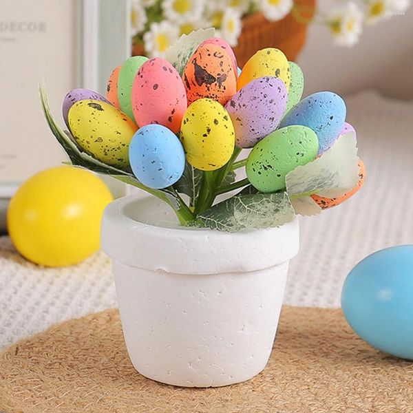 Decoración de fiesta 2024 Huevos de Pascua de espuma Planta en maceta Adornos de huevo pintados Regalo para niños Favores Decoraciones DIY para el escritorio del hogar