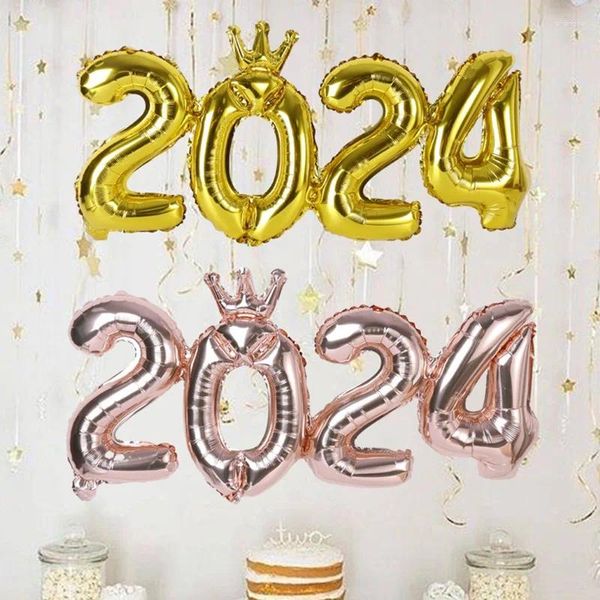 Décoration de fête 2024 Numéro de papier d'aluminium Ballons Happy Year Decorations Rose Gold Silver Creative Home Supplies