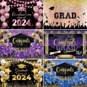 Party Decoratie 2024 Afstudeer thema Pography Pink en gouden glitter ballonnen Bachelor hoed Gefeliciteerd grad Banner Decor PO Achtergrond