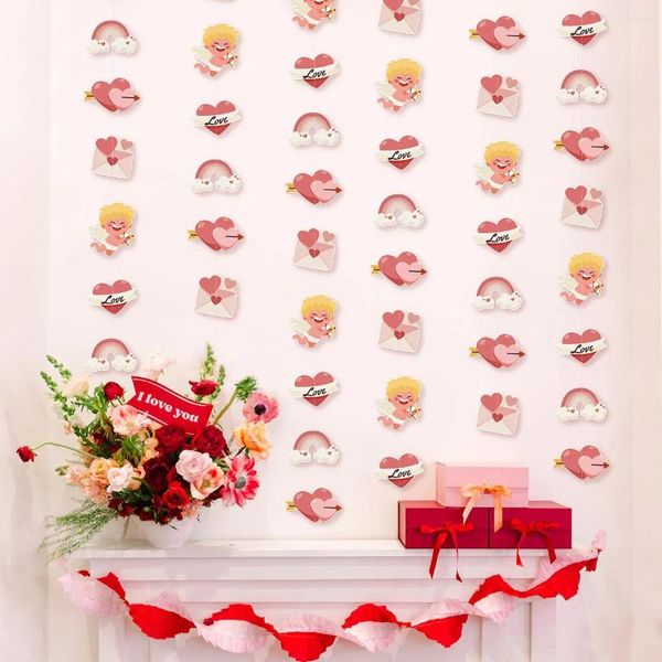 Décoration de fête 2024 Joyeuse Saint-Valentin Cordes en papier Décor Thème de mariage Ruban floral Atmosphère de magasin de centre commercial