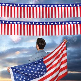 Décoration de fête 2024 Bannière du jour de l'indépendance US National Home Overhead 4 juillet Rouge Blanc Bleu Rideau de soie de pluie