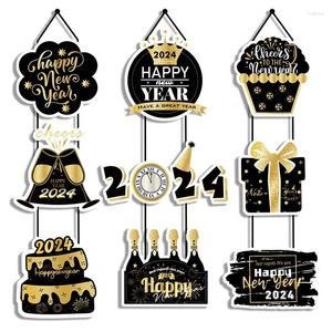 Feestdecoratie 2024 jaar zwarte gouden hanger deurhanger thema cake cadeaubox champagne kroon gelukkige decoraties