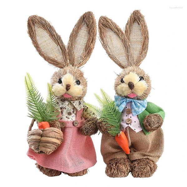 Decoración de fiesta 2024 Año Pascua Conejo de paja con ropa Feliz Hogar Jardín Adorno de boda Po Props Crafts Bunny