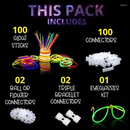 Feestdecoratie 205 pcs gloeien in de donkere kit 100 sticks oogglazen kit-armbanden kettingen 12 uur pack 8 inch voor thuis