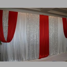 Décoration de fête 20ft 0ft rideau de toile de fond de mariage rideaux rouges paillettes de luxe Swag événement formel scène fond décors