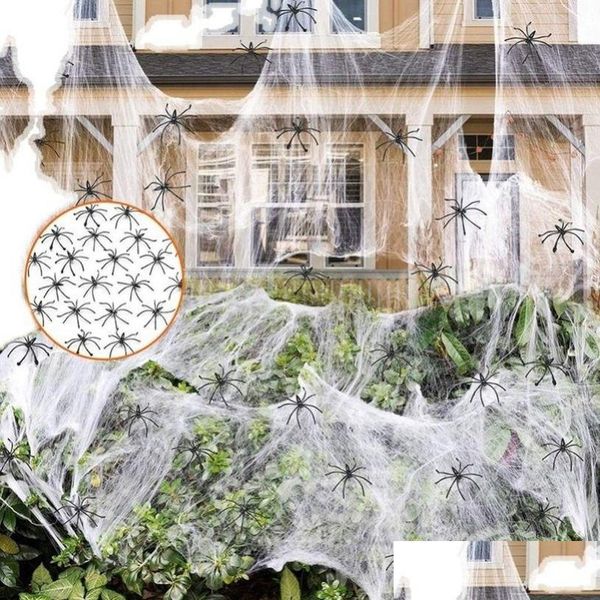 Décoration de fête 20G Halloween effrayant décor extensible toile d'araignée toile d'araignée coton horreur pour bar maison hantée scène accessoires livraison directe Dhlp3