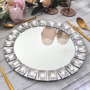 Décoration de fête 20 pièces) belle argent diamant acrylique miroir chargeur plaques verre perle en gros pour mariage Yudao1468