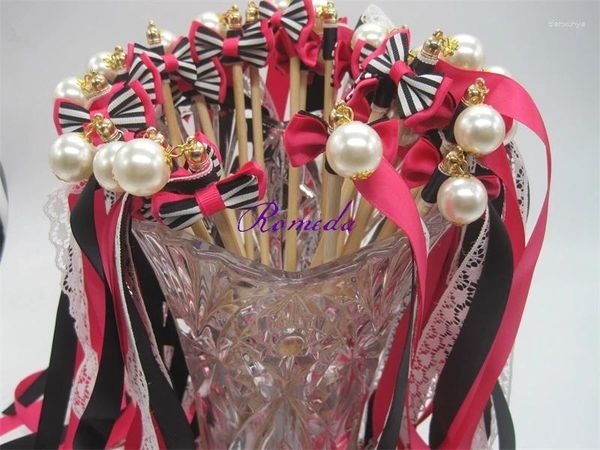 Décoration de fête 20pcs / lot Peral Wedding Ribbon Wands Stick pour