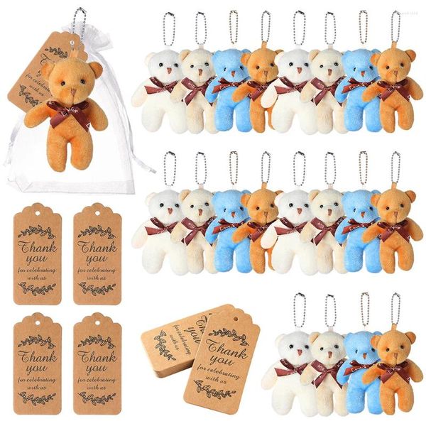 Decoración de fiesta 20 piezas Mini oso de peluche de peluche a granel con etiqueta de agradecimiento bolsa de embalaje de organza para recuerdo de invitados cumpleaños