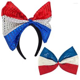 Feestdecoratie 20 stcs Sequin Patriotic Bowknot Hoofdband 4 juli Tie Bow Hairband voor Celebration Parade Independence Day Kerstmis
