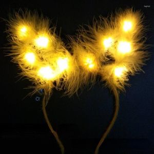 Décoration de fête 20 pièces femmes filles en peluche plumes oreilles LED éclairer bandeau noël cheveux accessoires anniversaire mariage Cosplay