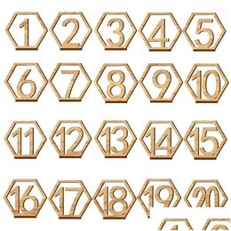 Décoration de fête 20pcs en bois table hexagonale numéro de siège signes pour mariage anniversaire banquet décor 1-40 signe numérique livraison directe H Dh6Ox