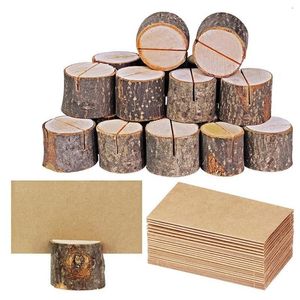 Décoration de fête 20pcs Titulaire de table en bois Nom Place Cartes Stand Souche Décoration de mariage Signe Bois Craft Menu Clip Carte Fournitures3029