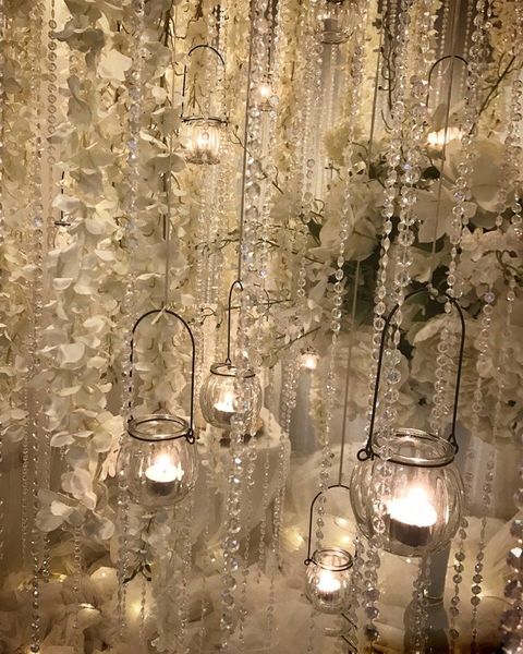 Decoración de fiesta, 23M, 28M, cortina de cuentas de cristal acrílico octogonal para boda, guirnalda iridiscente, cortinas brillantes