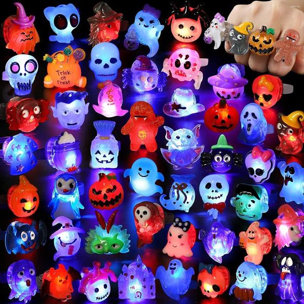 Decoración de fiestas 24/48pcs anillos de brillo de Halloween anillo de navidad anillo en la oscura suministros de dedo luminoso regalos para niños