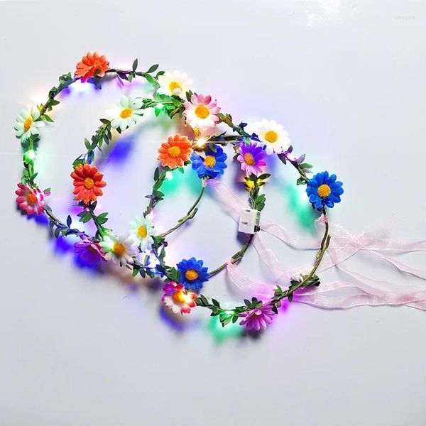 Decoración de fiestas 24 PPCs Mujeres Girl Light Up Garland guirnalda guarnición brillante Led Flower Crown Headband Brides Boda navidad navidad 2024