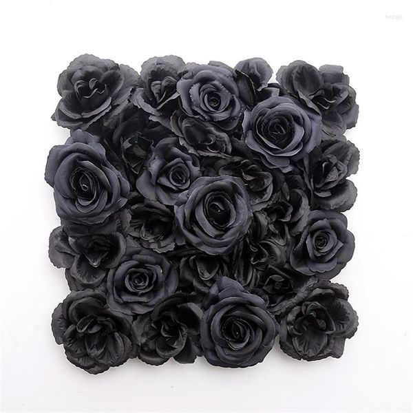 Décoration de fête 25 25 cm Noir Rose De Mariage Fleur Mur Halloween Style Foncé Soie Artificielle Rangée Faux Fond