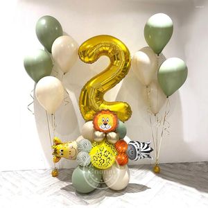 Décoration de fête 25pcs Kit de ballon vert avocat avec numéro de 30 pouces Ballons en feuille d'animaux de la jungle pour enfants Baby Shower Anniversaire