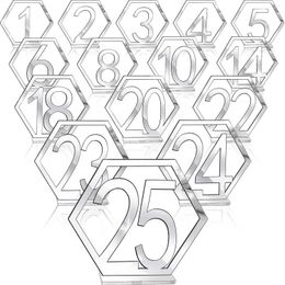 Décoration de fête 25pcs Hexagon Decor Géométrique Acrylique Out Stands Pour Mariage Avec Support Base Réception Événement Signes Numéro De Table